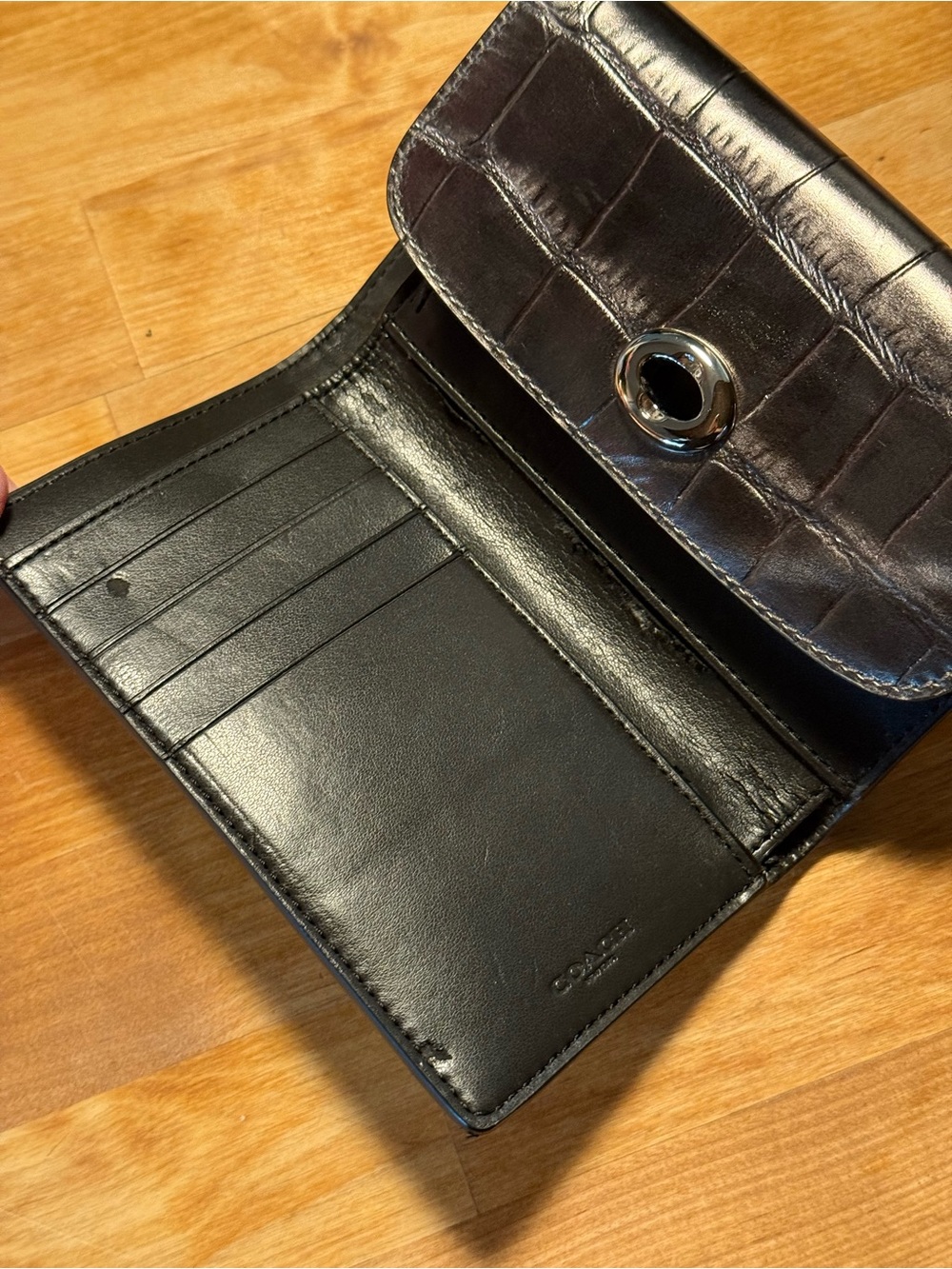 Coach Black Croc-Embossed Turn-Lock Wallet - Picture 4 of 8